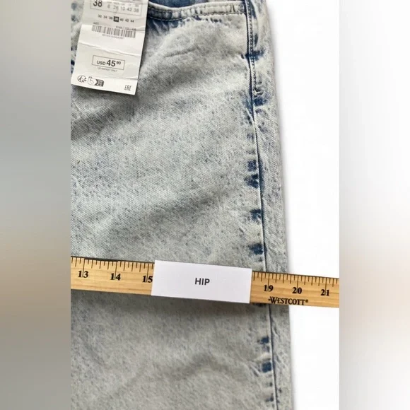 NWT ZARA Jeans Women Sz 6 High Rise Straight Leg Fringe Raw Hem Blue Denim Pants - Picture 6 of 9